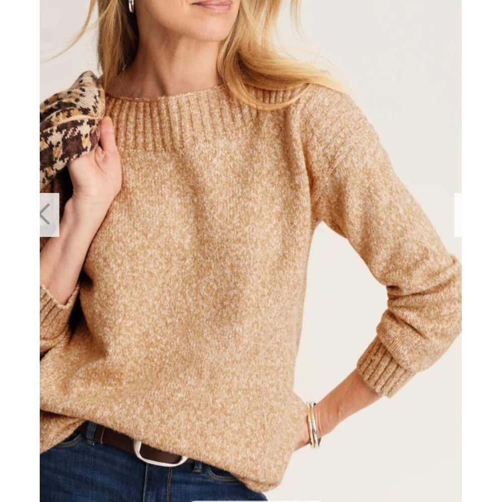 J. Jill Womens 2X Boatneck Marled Knit Sweater Gold Cotton Blend Pullover